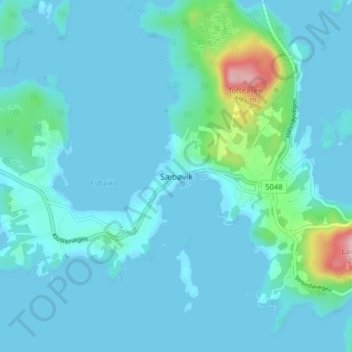 Sæbøvik topographic map, elevation, terrain
