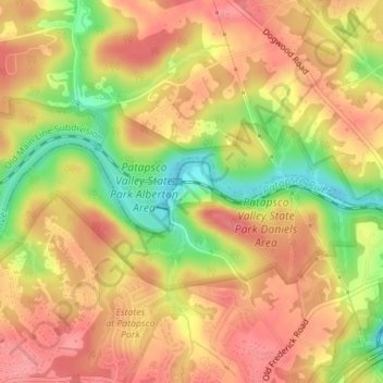 Daniels topographic map, elevation, terrain