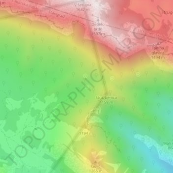 Vrilo kameno topographic map, elevation, terrain