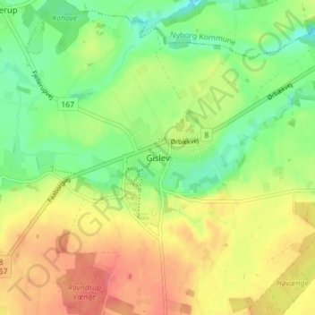 Gislev topographic map, elevation, terrain