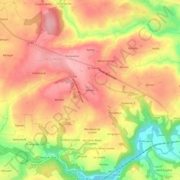 Kervao topographic map, elevation, terrain