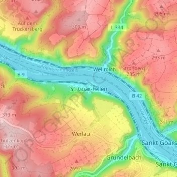 St. Goar-Fellen topographic map, elevation, terrain