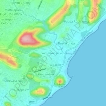 Vammivanipalem topographic map, elevation, terrain