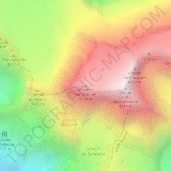 Combin de Valsorey topographic map, elevation, terrain