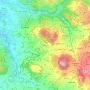 Rougeac topographic map, elevation, terrain