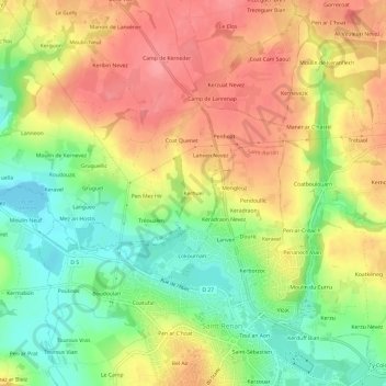 Kerhuel topographic map, elevation, terrain