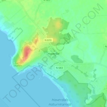 Haverdal topographic map, elevation, terrain