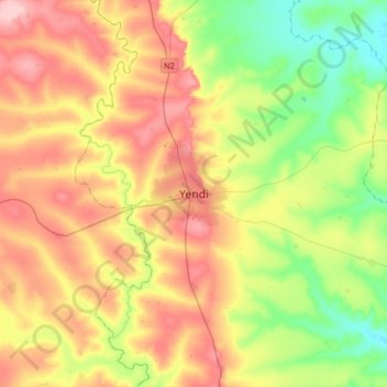 Yendi topographic map, elevation, terrain