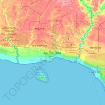 La Romana topographic map, elevation, terrain