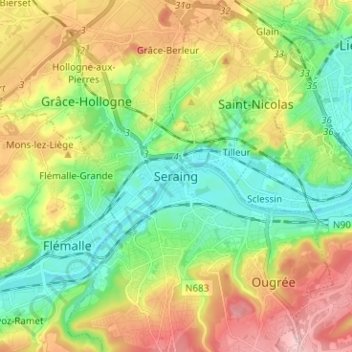 Seraing topographic map, elevation, terrain
