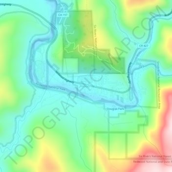 Hiouchi topographic map, elevation, terrain