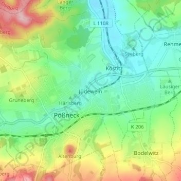 Jüdewein topographic map, elevation, terrain