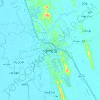 Mrauk U topographic map, elevation, terrain