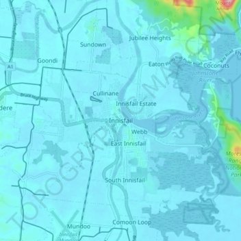Innisfail topographic map, elevation, terrain