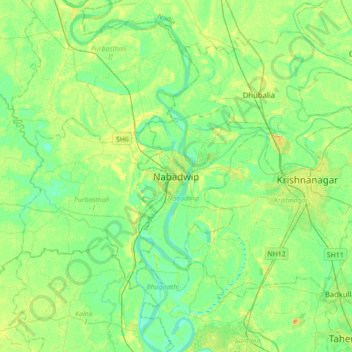 Nabadwip topographic map, elevation, terrain