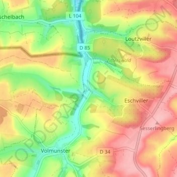 Eschwiller Mill topographic map, elevation, terrain