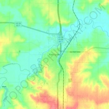 Fort Scott topographic map, elevation, terrain