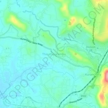 Thiruthiparambu topographic map, elevation, terrain