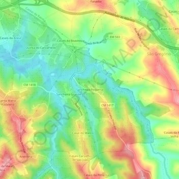 Sancheira Pequena topographic map, elevation, terrain