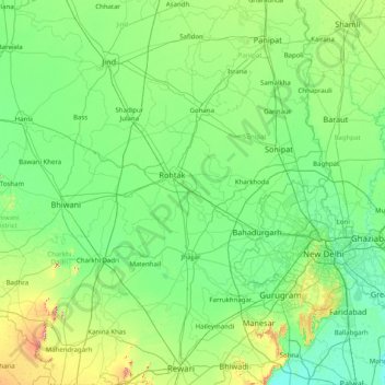Rohtak topographic map, elevation, terrain