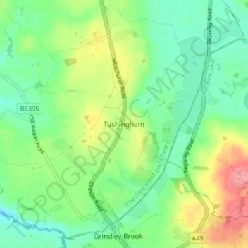 Tushingham topographic map, elevation, terrain