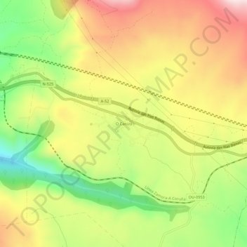 O Canizo topographic map, elevation, terrain