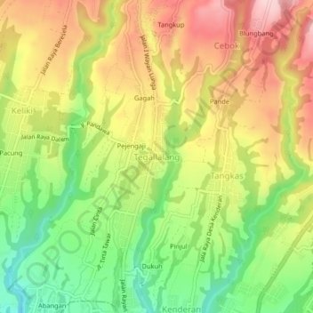 Tegallalang topographic map, elevation, terrain