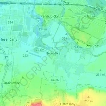 Nemošice topographic map, elevation, terrain