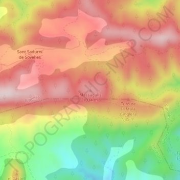 Massagalls topographic map, elevation, terrain