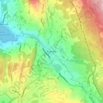 Brandbu topographic map, elevation, terrain