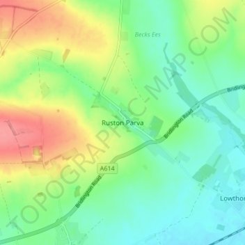 Ruston Parva topographic map, elevation, terrain