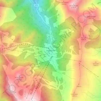 Zauchensee topographic map, elevation, terrain