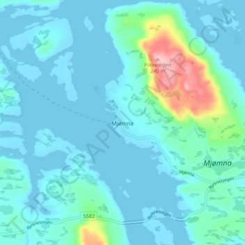 Mjømna topographic map, elevation, terrain