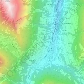 Le Biolley topographic map, elevation, terrain