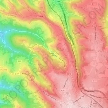 Capvern-les-Bains topographic map, elevation, terrain