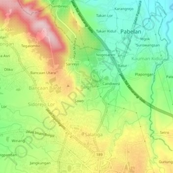 Bugel topographic map, elevation, terrain