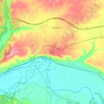 Toro topographic map, elevation, terrain