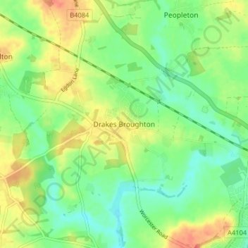 Drakes Broughton topographic map, elevation, terrain