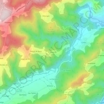 El Caliero topographic map, elevation, terrain