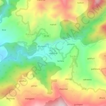 uttardug topographic map, elevation, terrain