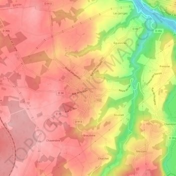 Éguzon topographic map, elevation, terrain