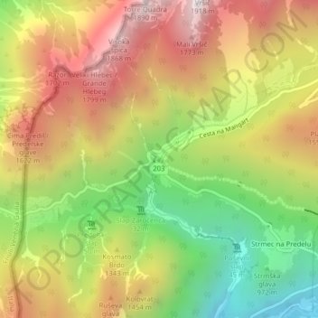 Mangartski slap topographic map, elevation, terrain