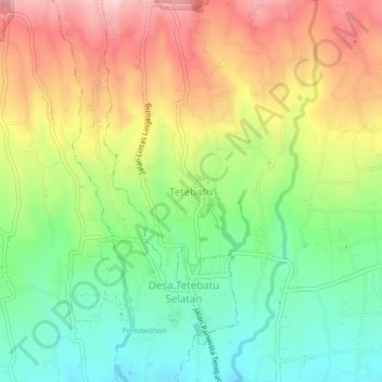 Tetebatu topographic map, elevation, terrain