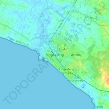 Ringkøbing topographic map, elevation, terrain