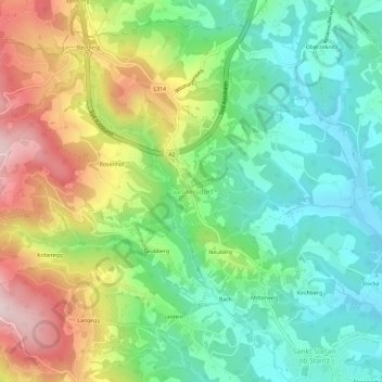 Gundersdorf topographic map, elevation, terrain