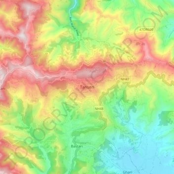 Tansen topographic map, elevation, terrain