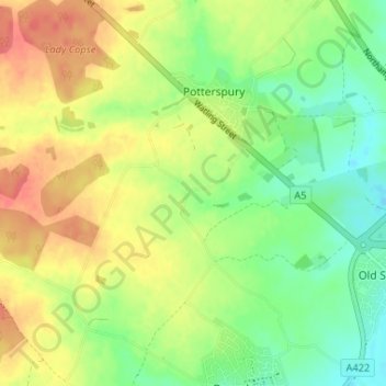 Puxley topographic map, elevation, terrain