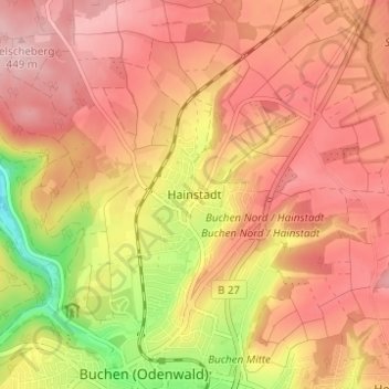 Hainstadt topographic map, elevation, terrain
