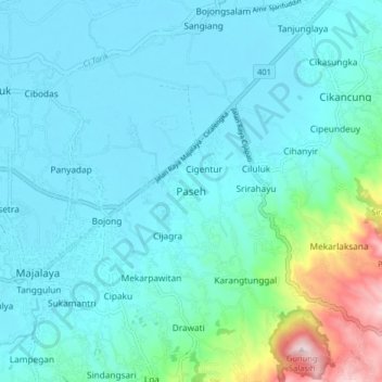 Paseh topographic map, elevation, terrain