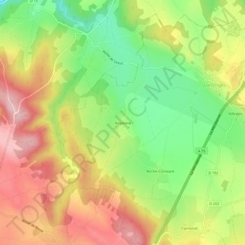 Angelane topographic map, elevation, terrain